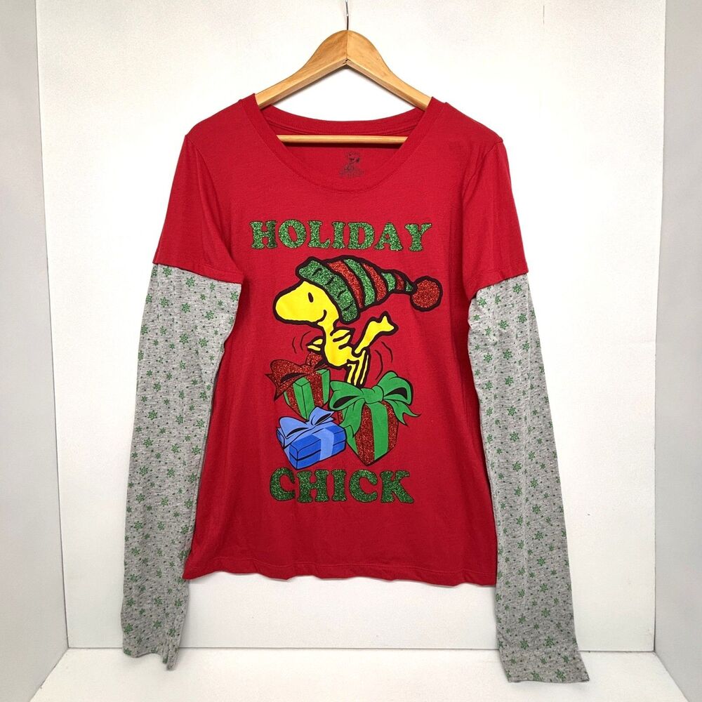 Peanuts Holiday Chick Woodstock Christmas Women’s LS T-Shirt JuniorSize XXL (19)